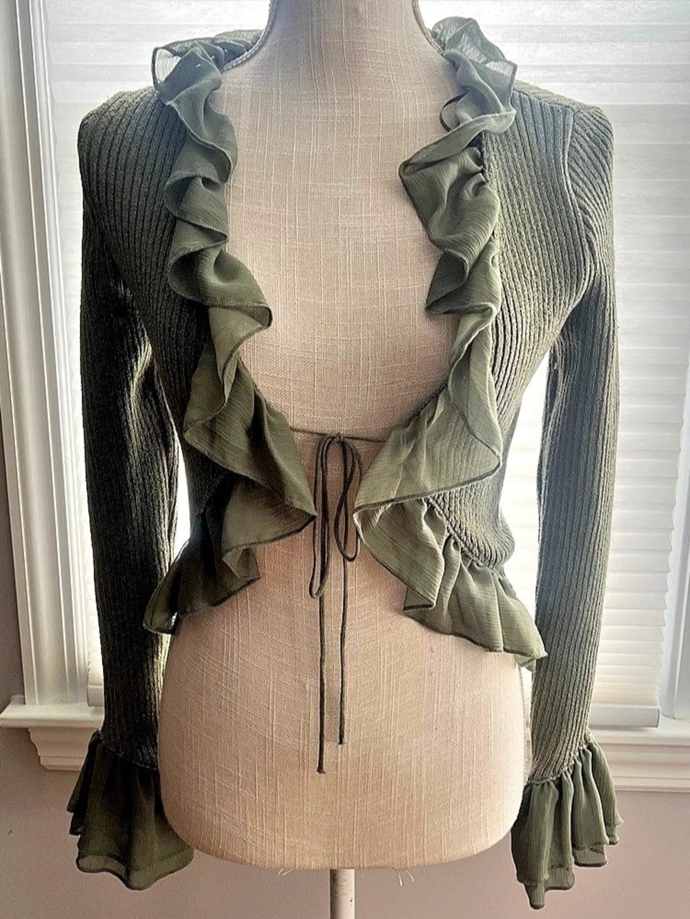 Zara Ruffled Knit Green Cardigan
